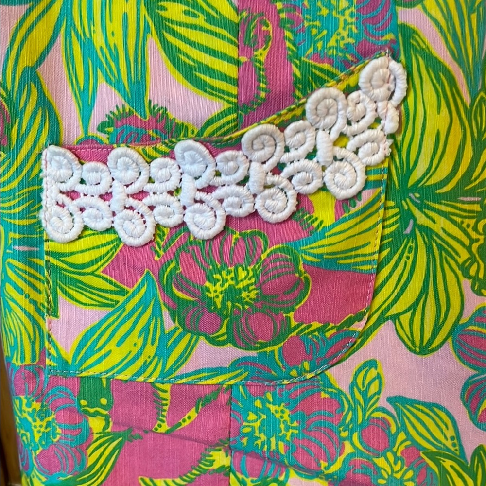 Lilly Pulitzer Green and Pink Asymmetrical Sheath Dress - Picture 3 of 6